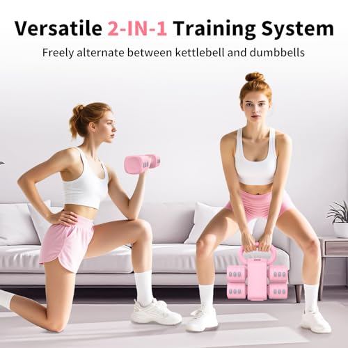 2-in-1 Adjustable Dumbbells Set, 4 Levels Weight, Each 2.2/3.3/4.4/5.5lb Hand Weights with Kettlebell Form C7386