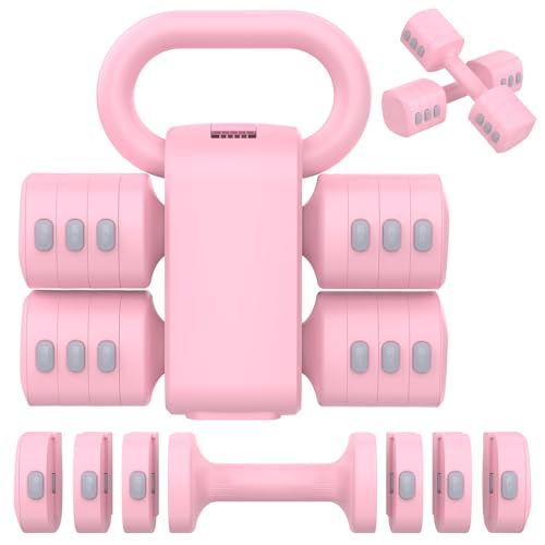 2-in-1 Adjustable Dumbbells Set, 4 Levels Weight, Each 2.2/3.3/4.4/5.5lb Hand Weights with Kettlebell Form C7386
