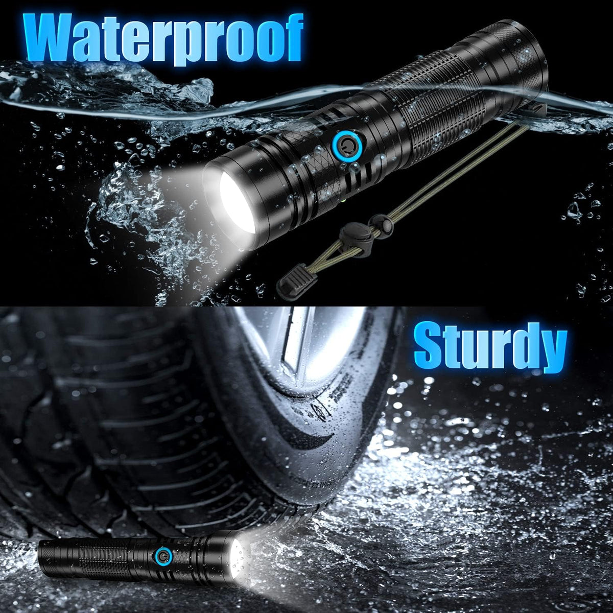 Rechargeable LED Flashlight, 1200 Lumens, 5000mAh Battery, Waterproof, Handheld, Tactical S25805