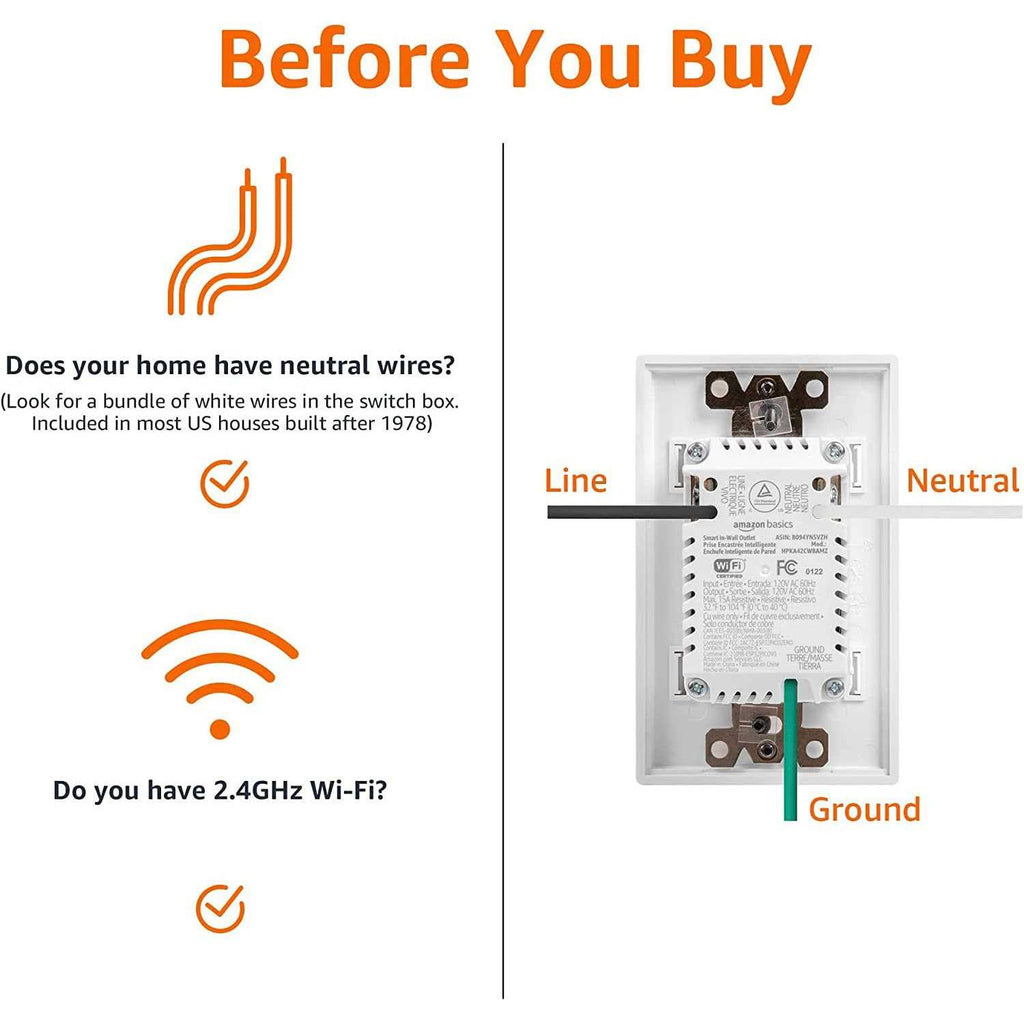Smart In-Wall Outlet with 2 Individually Controlled Outlets V42882