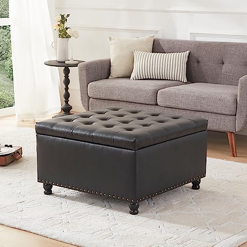 Brown Leather Ottoman Coffee Table with Storage I2641