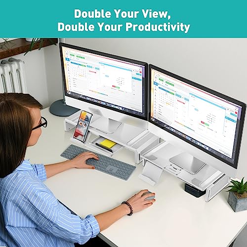 Black Dual Monitor Stand Riser with Drawer U74433