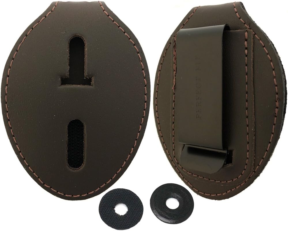 Dark Brown Oval Badge Holder Belt Clip I252