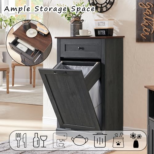 Dark Grey Double Tilt Out Trash Cabinet with Barn Door K46370