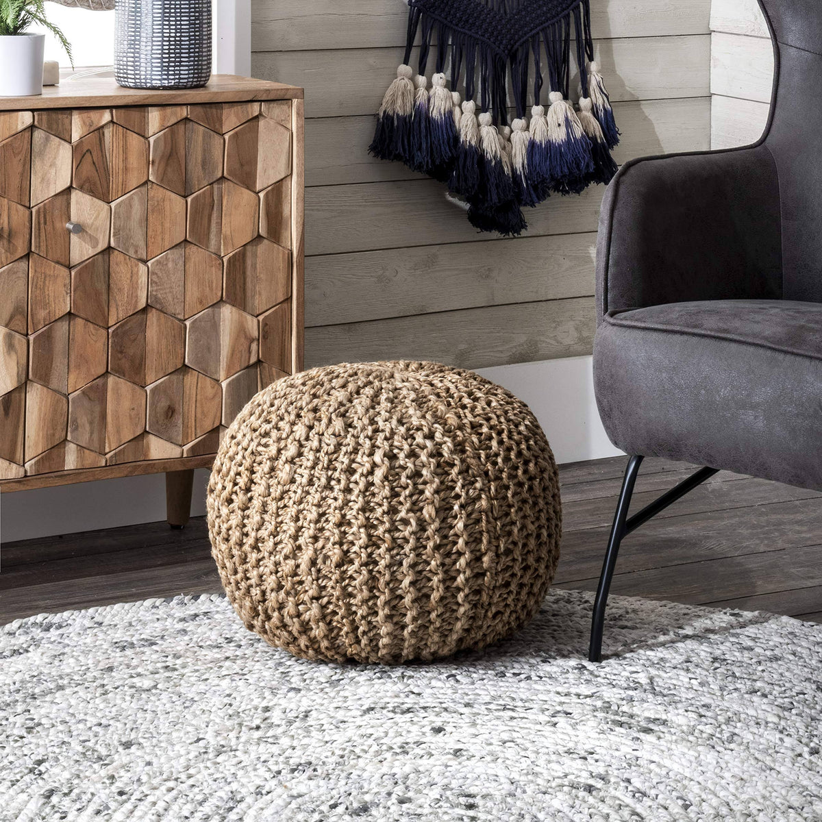 Jute Filled Ottoman Pouf Z2188