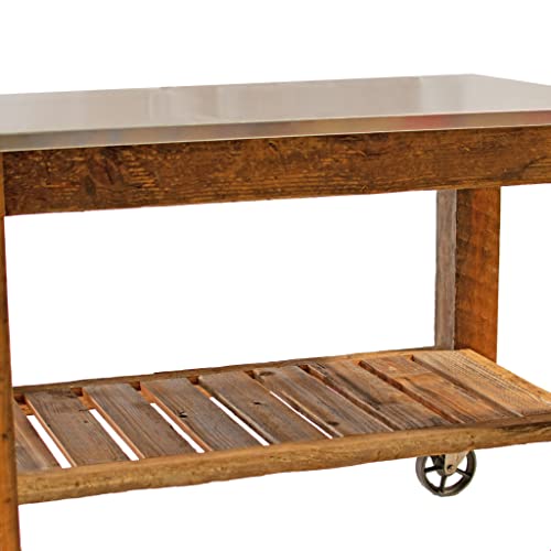 Potting Table Rolling Cart with Cast Iron Wheels Outdoor Garden Work Bench Y777