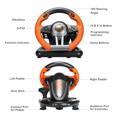 Orange Gaming Racing Wheel with Linear Pedals and Racing Paddles R437655