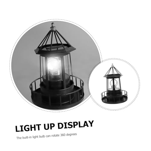 Black Solar Rotating Lighthouse Lawn Ornament D74407