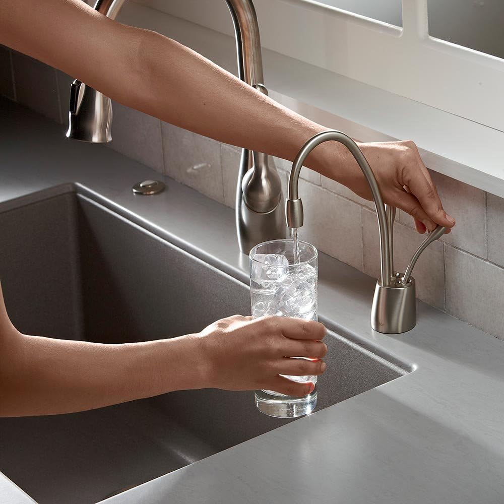 Contemporary Instant Hot and Cold Water Dispenser Faucet, Satin Nickel J5205