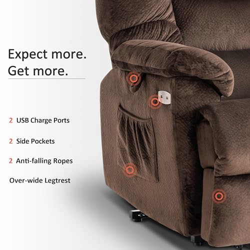 Triple Motor Power Lift Recliner Chair Sofa with Adjustable Headrest, Fabric (Brown) I361921