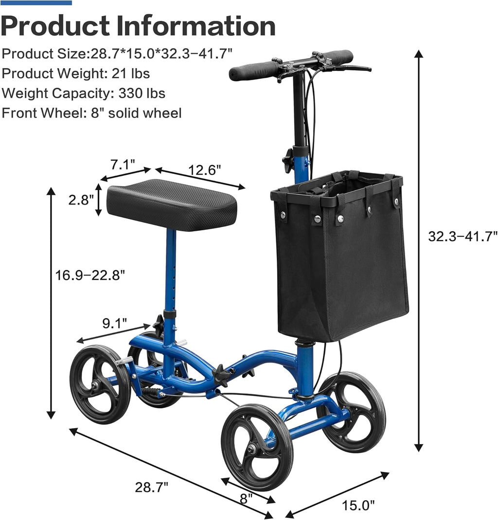 Blue 8" Solid Wheel Foldable Knee Scooter T543438