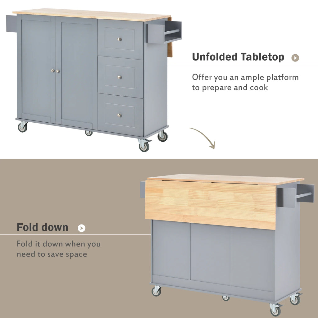 Blue Rolling Kitchen Cart with Drop Leaf Wood Top C574520
