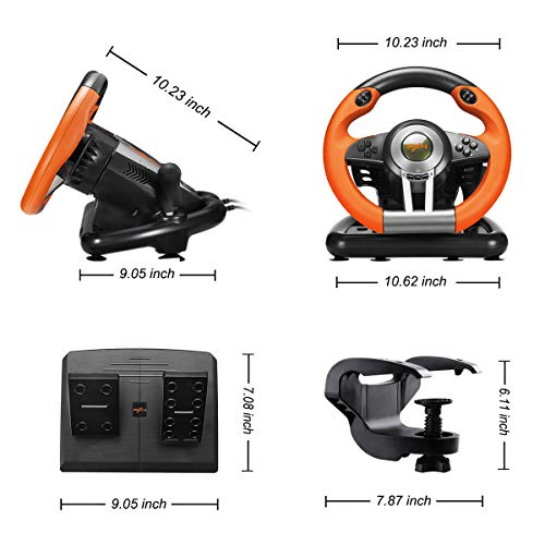 Orange Gaming Racing Wheel with Linear Pedals and Racing Paddles R437655