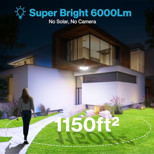 2 Pack 6500K 6000LM Black LED Motion Sensor Outdoor Flood Light Y756