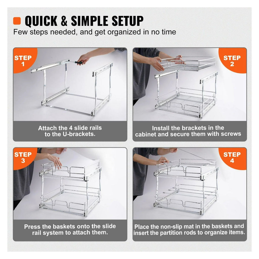 Heavy Duty Chrome Slide Out Cabinet Organizer 14W x 21D P26520