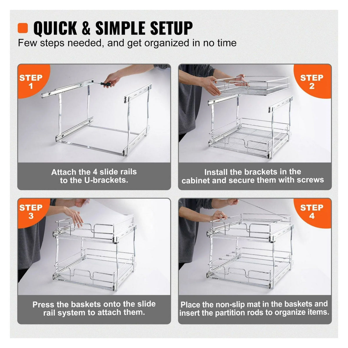 Heavy Duty Chrome Slide Out Cabinet Organizer 14W x 21D P26520