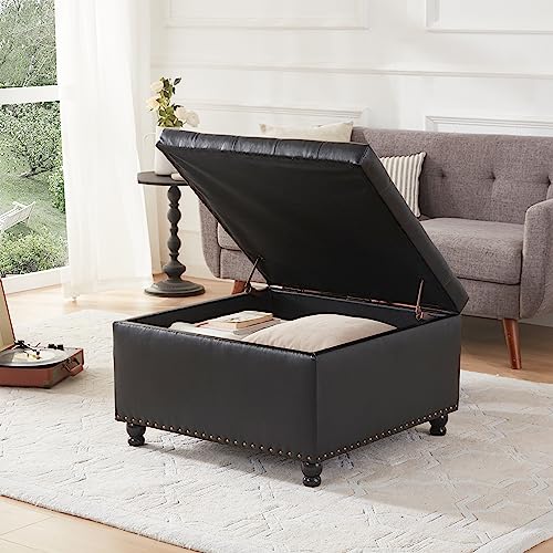 Brown Leather Ottoman Coffee Table with Storage I2641