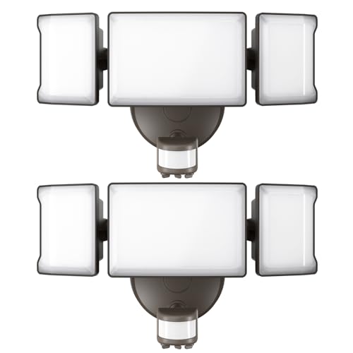 2 Pack 6500K 6000LM Black LED Motion Sensor Outdoor Flood Light Y756