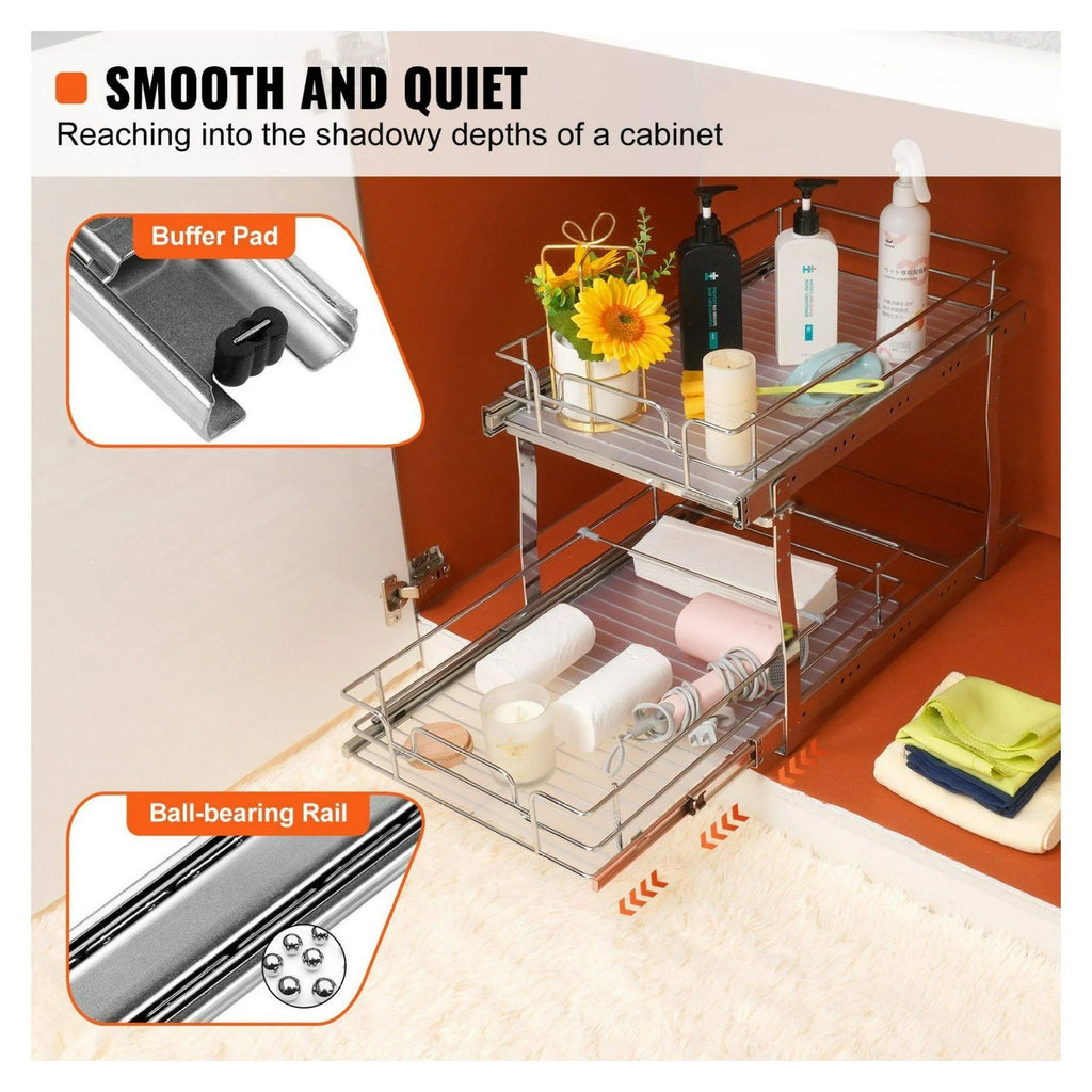 Heavy Duty Chrome Slide Out Cabinet Organizer 14W x 21D P26520