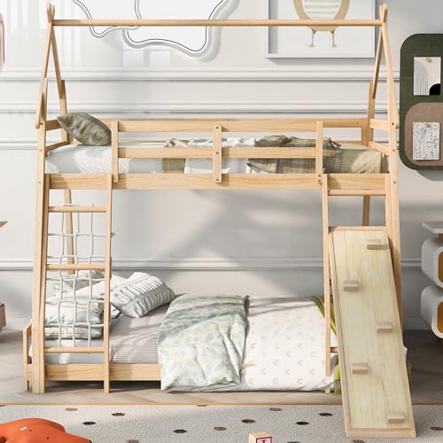 Gray Wooden Loft Bed with Removable Storage Shelves E72521