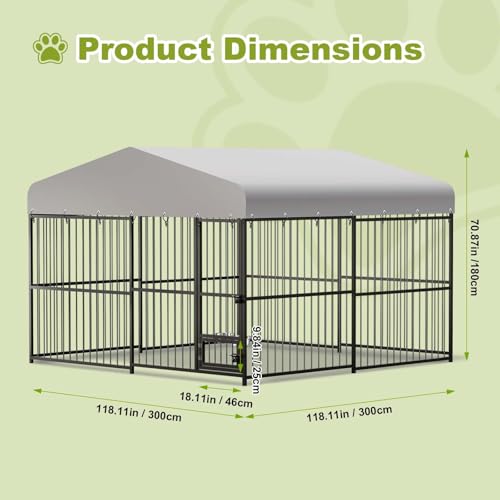 10x10x6 FT Heavy-Duty Outdoor Dog Kennel with Roof Cover and Lock C38324