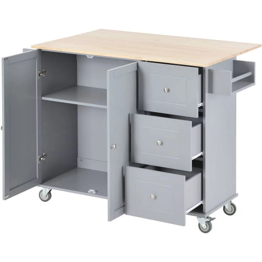 Blue Rolling Kitchen Cart with Drop Leaf Wood Top C574520