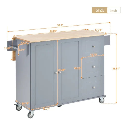 Blue Rolling Kitchen Cart with Drop Leaf Wood Top C574520