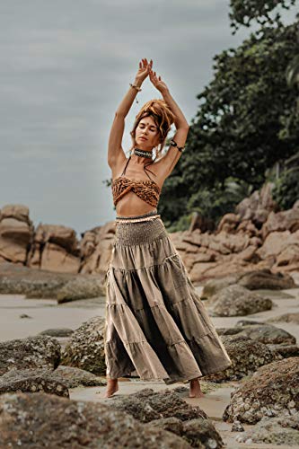Cotton Maxi Boho Skirt with Pockets D235559