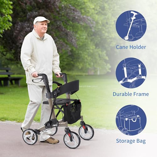 Foldable All Terrain Aluminum Rollator Walker with 8 inch Rubber Wheels A849384