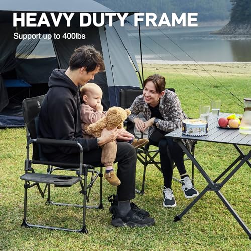 Black Portable Folding Camping Chair with Side Table, 400lbs Z706