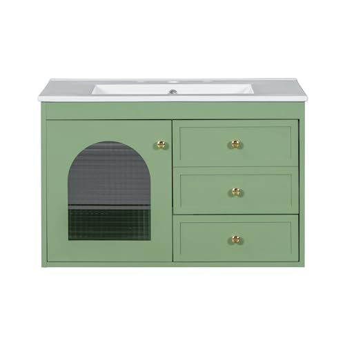 White Single Sink Bathroom Vanity with 2 Drawers and a Tip-Out Drawer L170