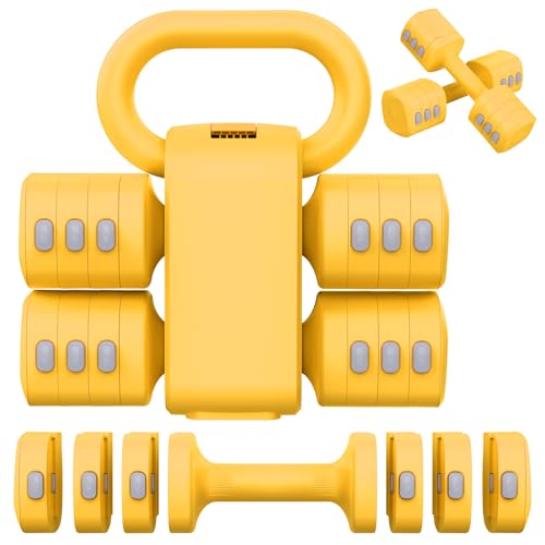 2-in-1 Adjustable Dumbbells Set, 4 Levels Weight, Each 2.2/3.3/4.4/5.5lb Hand Weights with Kettlebell Form C7386