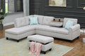 Light Gray L-Shaped Upholstered Sofa & Chaise with Storage Ottoman and Cup Holders V73051