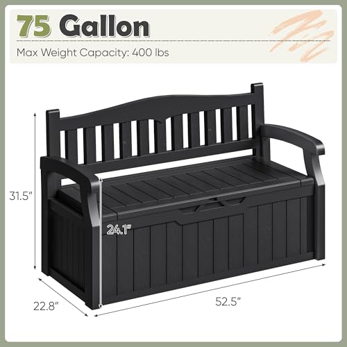 75 Gallon Outdoor Storage Benches Lockable Deck Box Waterproof UV Resistant Grey O544943