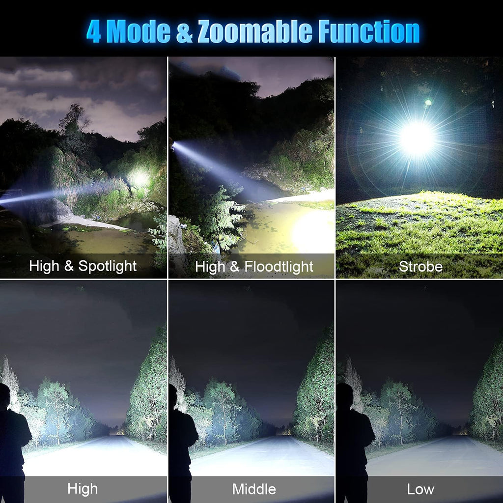 Rechargeable LED Flashlight, 1200 Lumens, 5000mAh Battery, Waterproof, Handheld, Tactical S25805