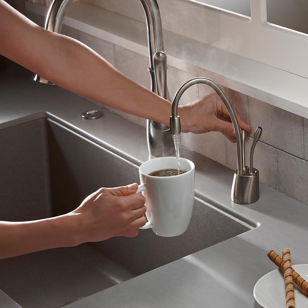 Contemporary Instant Hot and Cold Water Dispenser Faucet, Satin Nickel J5205