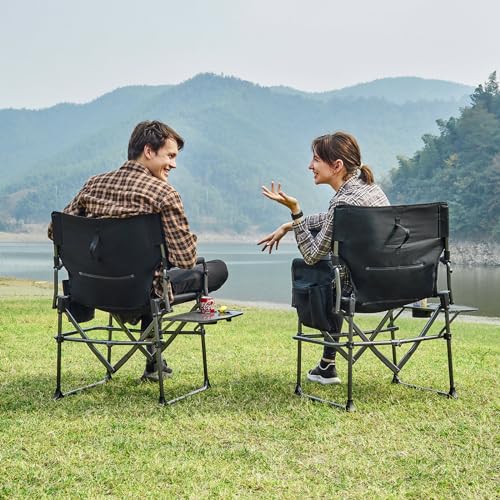 Black Portable Folding Camping Chair with Side Table, 400lbs Z706