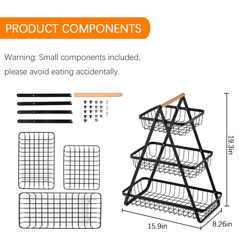 3 Tier Detachable Metal Rectangle Fruit Basket K720