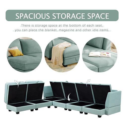 Green U-Shape Sectional Convertible Bed Chaise Modular Sofa 6 Seater Couch with Storage Seat M754675