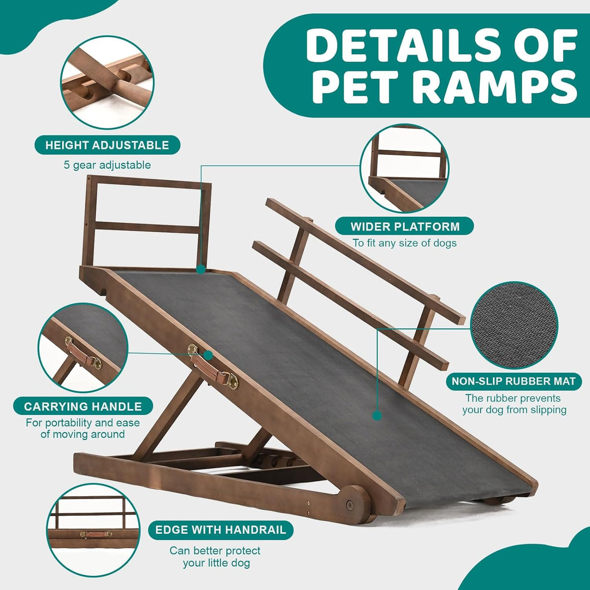 5 Level Adjustable Folding Wooden Pet Ramp L332