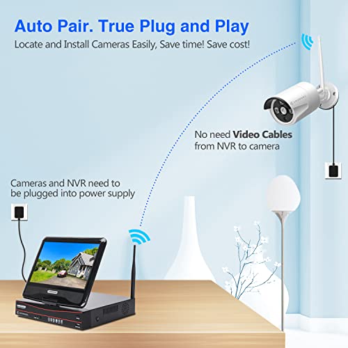 10.1" Monitor 4pcs 5MP Indoor Outdoor Wireless Security Camera System with 1TB HDD I9106