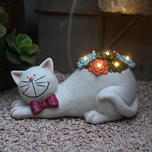 Gray Resin Cat Statue with Solar Light U753
