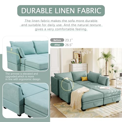 Green U-Shape Sectional Convertible Bed Chaise Modular Sofa 6 Seater Couch with Storage Seat M754675