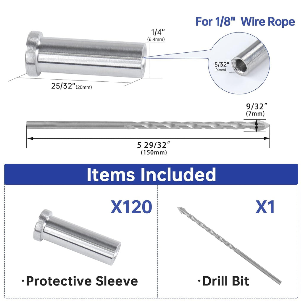 120 Pack Stainless Steel Cable Railing Kit for 1/8" Wire Rope Z8063