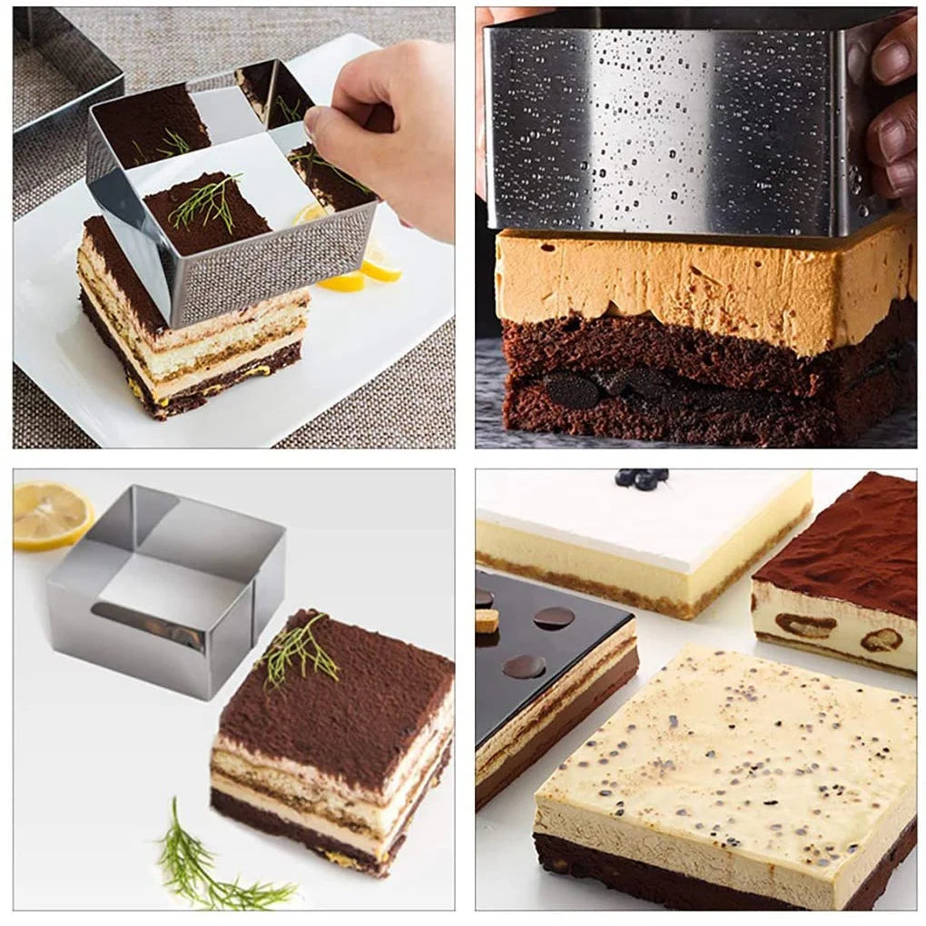 Set of 3 Stainless Steel Non-Stick Square Cake Molds P8311