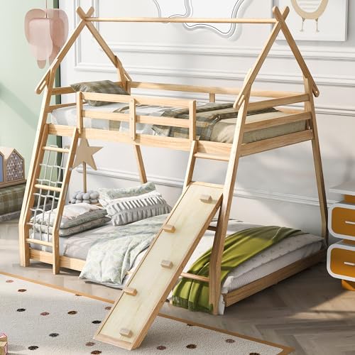 Gray Wooden Loft Bed with Removable Storage Shelves E72521
