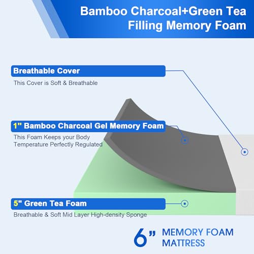 Queen Bamboo Charcoal Gel Infused Memory Foam Mattress Y551