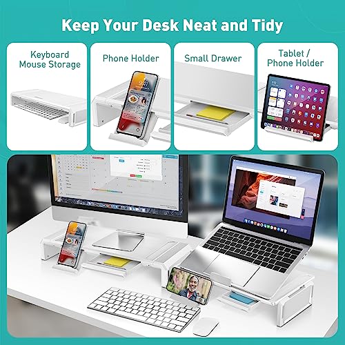 Black Dual Monitor Stand Riser with Drawer U74433