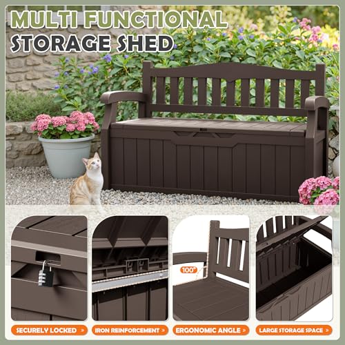 75 Gallon Outdoor Storage Benches Lockable Deck Box Waterproof UV Resistant Grey O544943