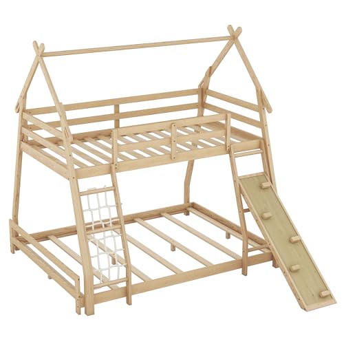 Gray Wooden Loft Bed with Removable Storage Shelves E72521